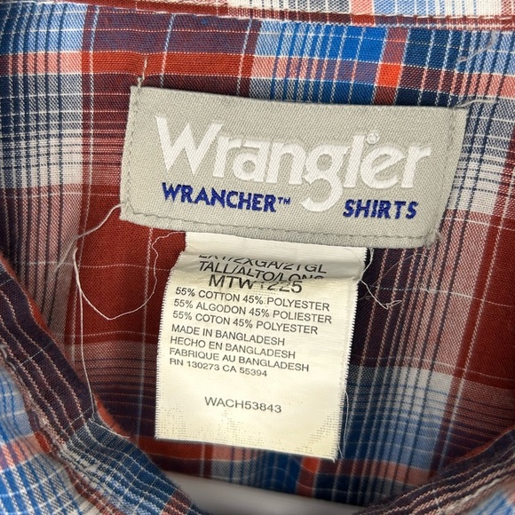 Wrangler Wrancher Pearl Snap Button Shirt Red Blue Plaid Mens Size 2XLT Western - Picture 5 of 7